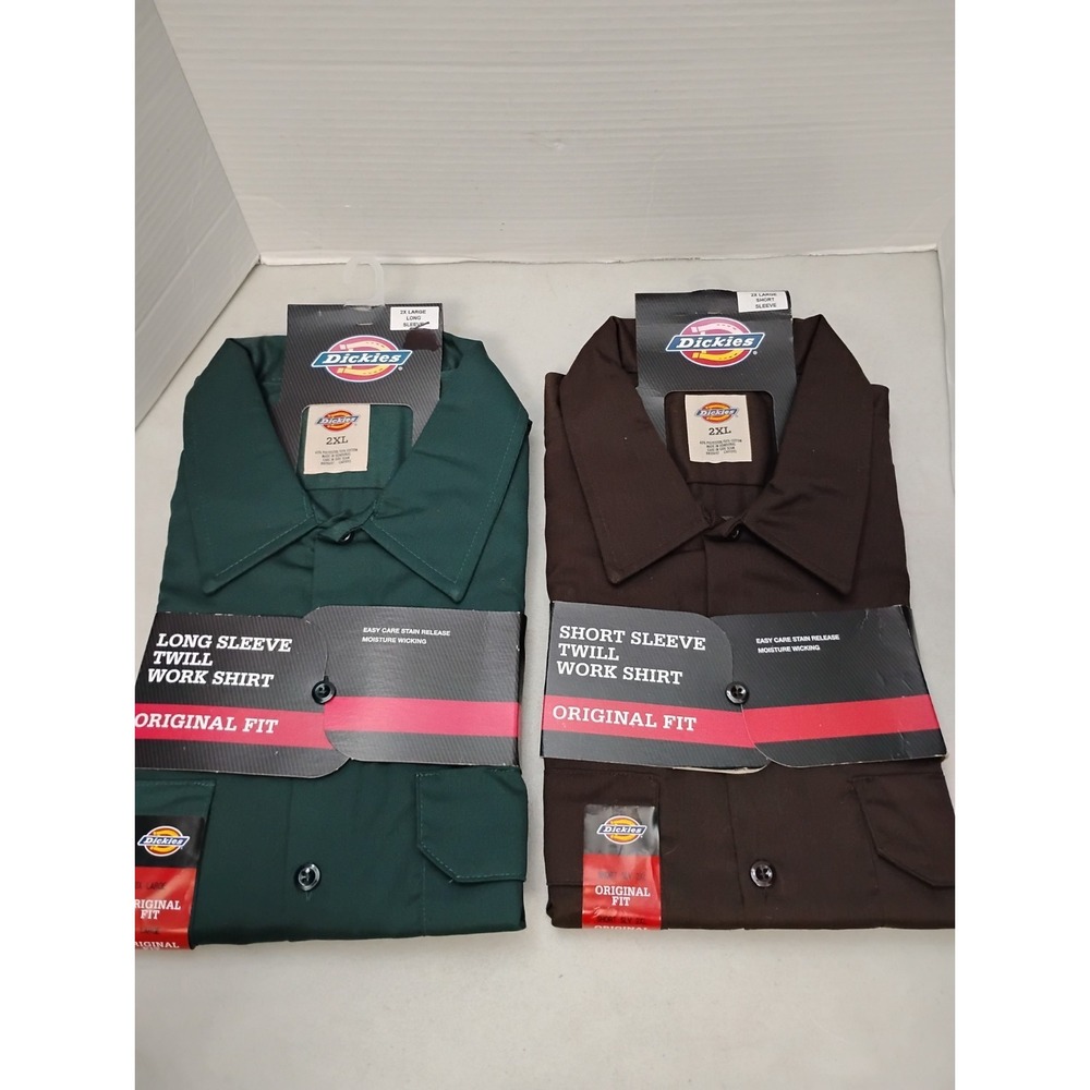 LOT of 2 Dickies Shirt Mens 2XL SS Twill Work Orig Fit 1574 Uniform Brown Green